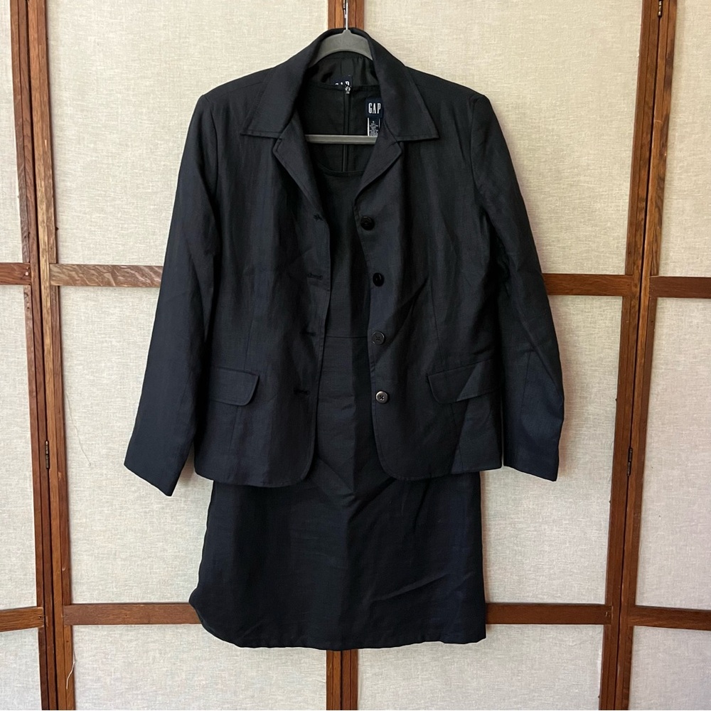 GAP Navy Sleeveless Sheath Midi Dress With Linen Blazer Tie Back Suit - Size 6